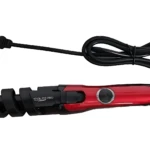 Rizador de cabello barril espiral VIVALIZZ PRO rojo con dial de temperatura y cable negro.