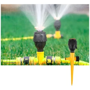 Set x2 rociador ajustable alta presión amarillo con manguera riego césped verde