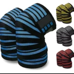 Rodilleras de compresión deportivas Gym-Sport Lif azul, amarillo, gris y rojo para entrenamiento.