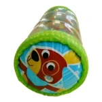 Rodillo de gateo inflable para bebé con diseño de perrito sonriente en tonos vibrantes.