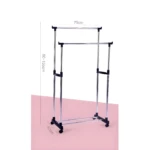 Ropero organizador de ropa cromado con doble barra, ajustable en altura, ancho 75cm y fondo 42cm.