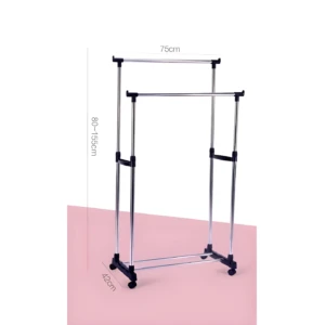 Ropero organizador de ropa cromado con doble barra, ajustable en altura, ancho 75cm y fondo 42cm.
