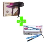 Set de peluquería con secador Remington RE-2007 morado de 3000W y plancha Babyliss Pro azul de 450°F con placas de titanio para alisado profesional.