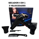 Secador de cabello Lemman 5000W negro con caja, incluye boquilla concentradora, peine tipo cepillo y peine de cola para estilizado profesional.