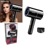 Secador de cabello SOKANY negro iónico, set x2, en empaque y con modelo de demostración.