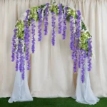 Set 12 glicinias moradas y blancas colgantes decorativas para arco, fondo para eventos y bodas.
