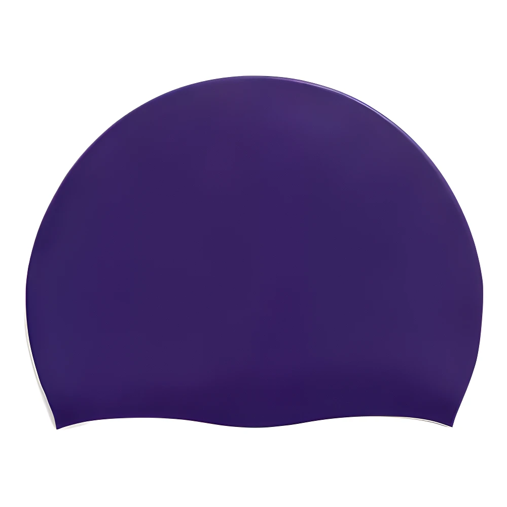 Gorro de natación morado de silicona, diseño liso, ajuste cómodo para entrenamiento.