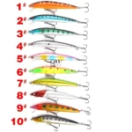 Set x3 señuelos de pesca flotantes, 10 modelos variados en color y diseño, con anzuelos triples.