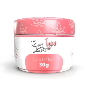 Frasco de Clarifier 30g color rosa con diseño de hojas, crema despigmentante para piel.