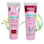 Tubos rosados de Shampoo y Tratamiento Capilar Revitalizante Kaba 230 ml con diseño floral.