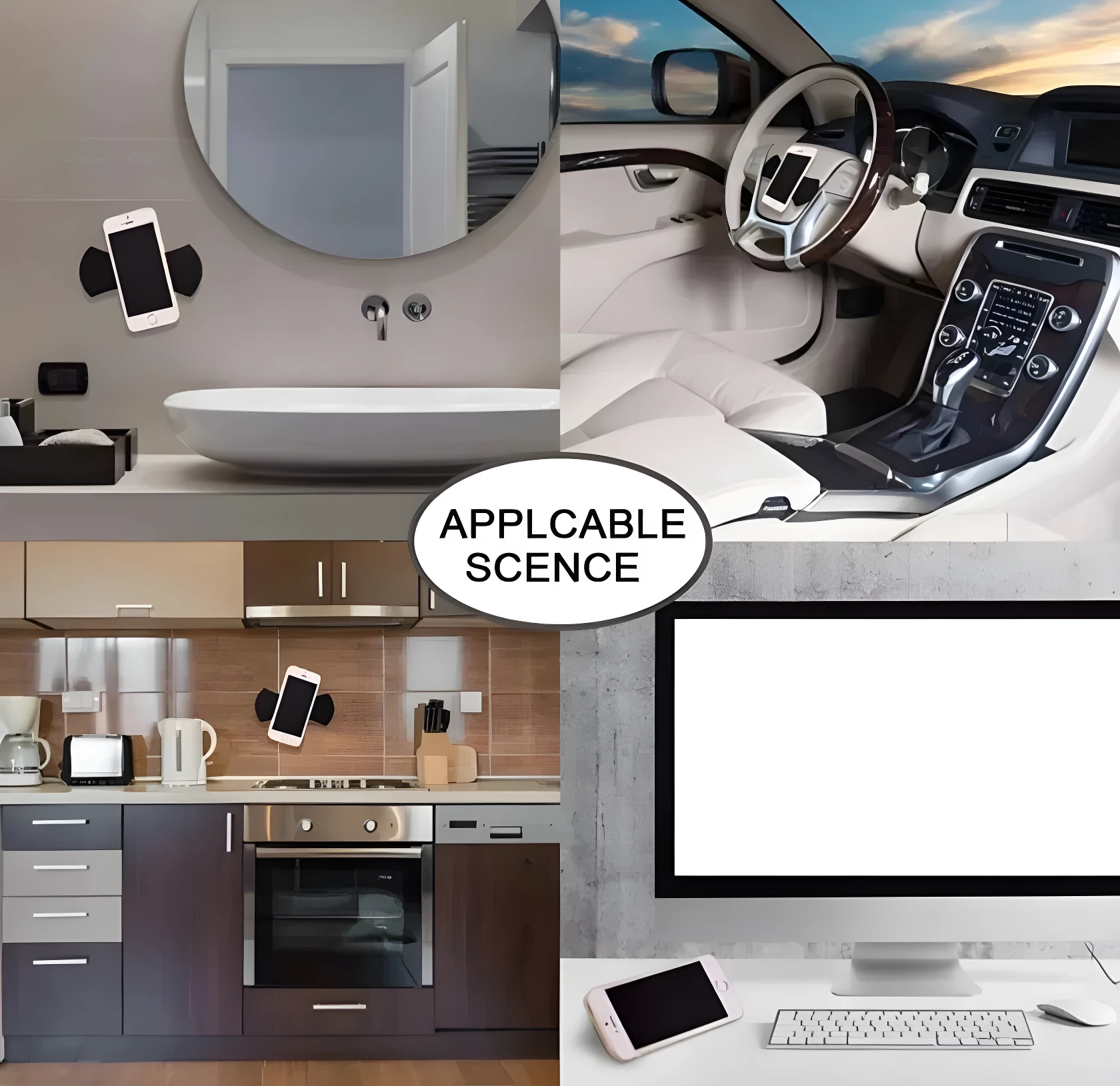 Set de 2 soportes celulares transparentes Fixate Gel, ideal para baño, cocina y carro.