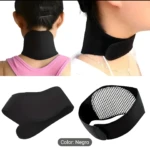 Set x2 Soporte Cervical Terapia Negro, uno puesto en modelo y otro para exhibición con puntos magnéticos.