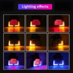 Stop LED para moto con luces rojas y amarillas, mostrando diferentes efectos de iluminación.