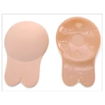 Set x2 sujetador adhesivo color piel, copas de silicona reutilizables, forma de orejas de conejo.