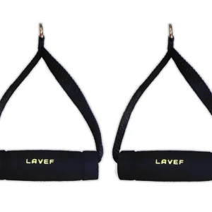 Set x2 sujetadores manillares negros LAVEF para entrenamiento funcional, con argollas doradas.