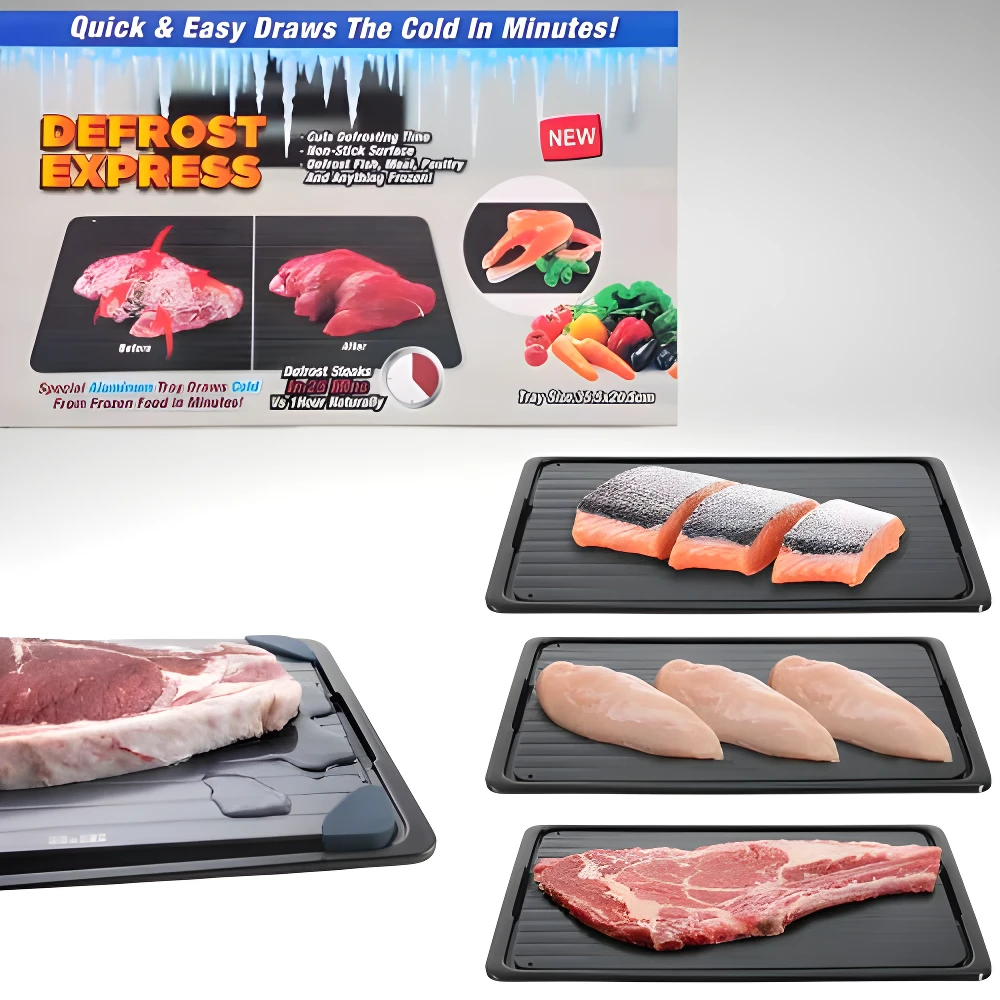 Tabla descongeladora de aluminio para carne, pollo y pescado, congela rápidamente sin electricidad.