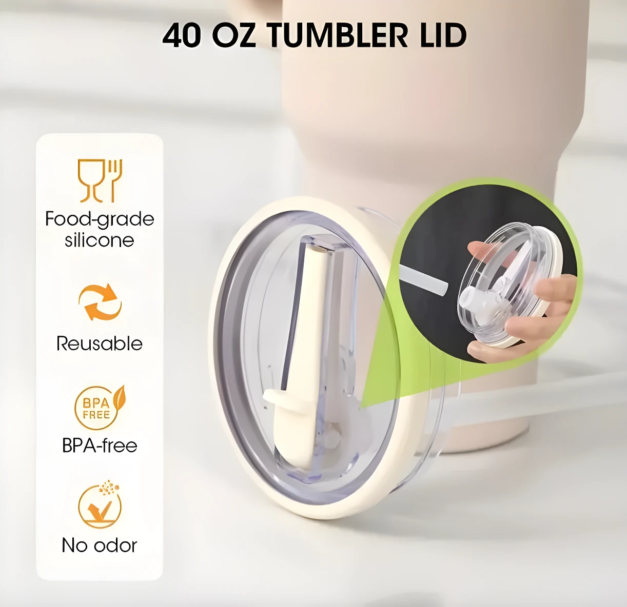 Tapas antiderrame para termo Stanley de 40 oz, color crema, de silicona, BPA free, reutilizables, sin olor.