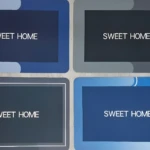 Set x2 tapete absorbente "Sweet Home", diseño moderno con marcos en azul, gris y negro, ideal para hogar.
