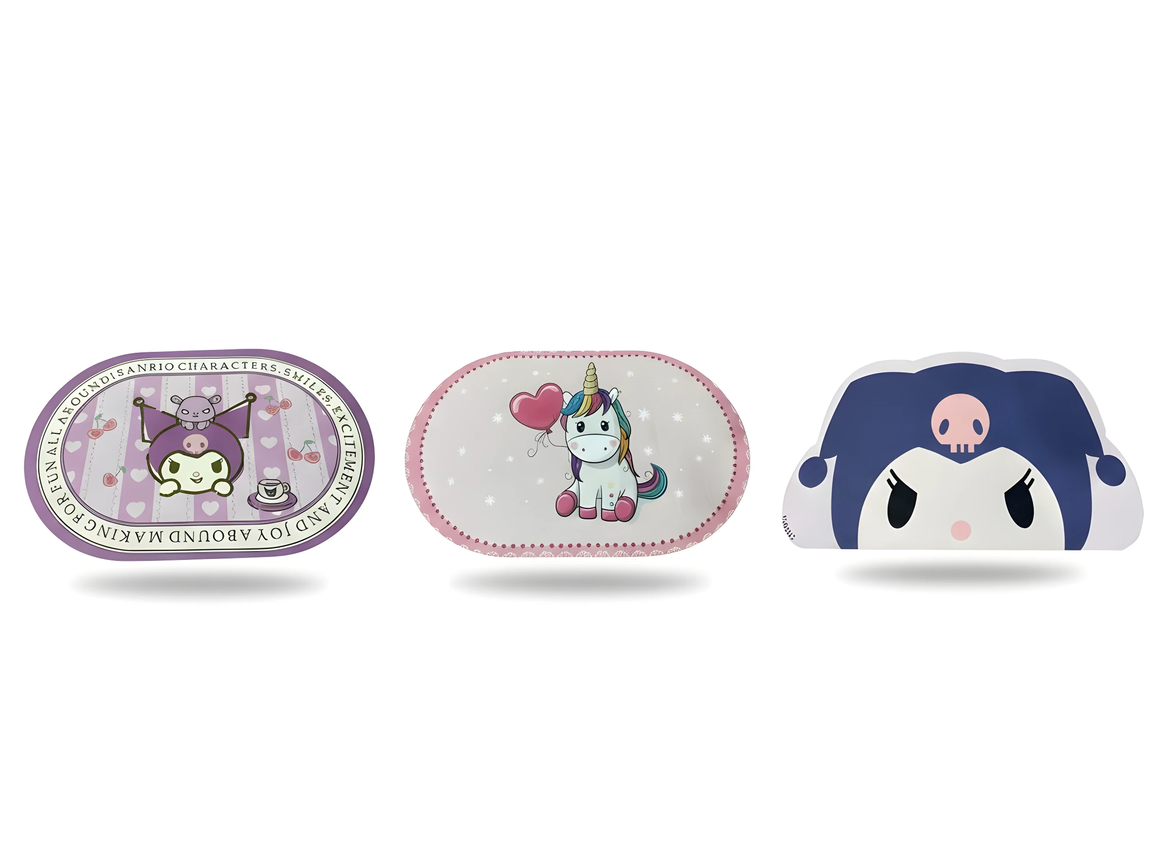 Set x2 tapetes antideslizantes: Kuromi y unicornio kawaii. Ideal para decoración y seguridad.