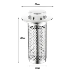 Filtro tapón para lavabo de acero inoxidable SUS304, blanco y plateado, 55mm x 82mm x 33mm.