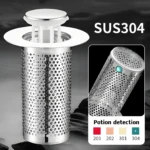 Tapón de desagüe para lavado en acero inoxidable SUS304 con filtro de malla hexagonal, incluye indicador de detección de pociones.