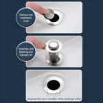 Tapón para desagüe de lavabo en acero inoxidable, con filtro anti-obstrucción y anti-fugas.