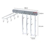 Tendedero plegable blanco para espacios pequeños, con 4 colgadores en forma de U y 1 arco con pinzas, mide 36cm de ancho.