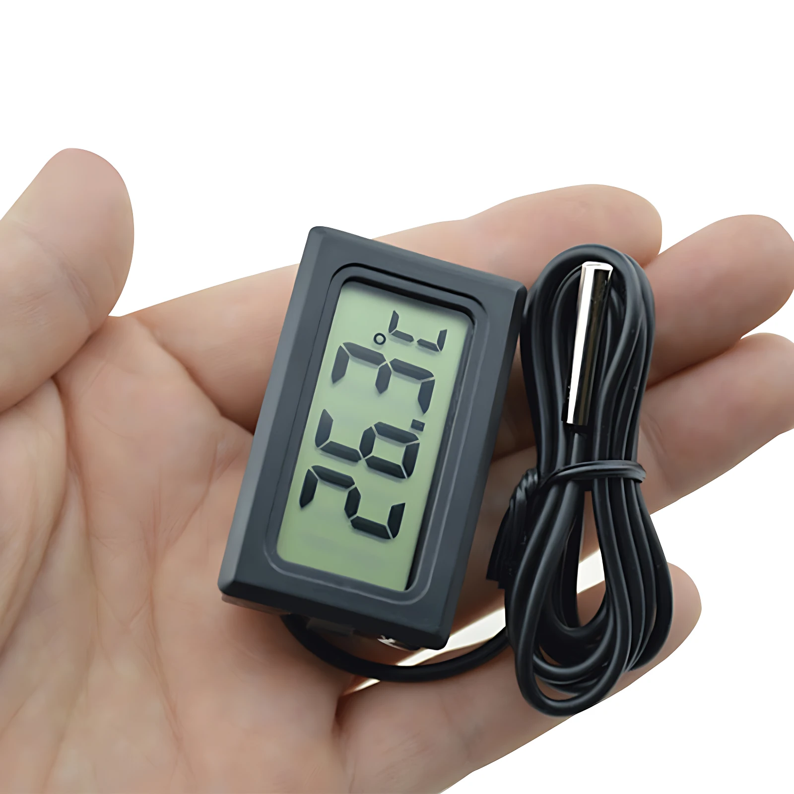 Termómetro digital de bolsillo Tpm10 con sonda metálica, pantalla verde mostrando 25.2°C, ideal para vigilar temperatura.