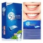 Caja de tiras blanqueadoras dentales 5D White con antes y después, kit de limpieza bucal.