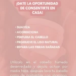Tratamiento nutritivo capilar en envase rosa. Texto promocional sobre sus beneficios para el cabello.