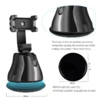 Sujetador de celular con base de ventosa negra y detalle giratorio 360°.