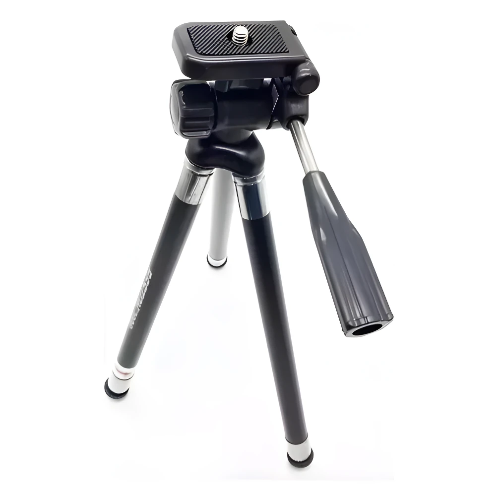 Trípode negro y plateado Beston 2008 de 107cm para cámara o celular, con base de montaje.