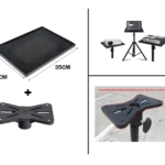 Bandeja negra de 35x25cm para trípode, con base adaptable de 35mm, ideal para proyectores.