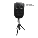 Parlante negro con dos tweeters y un woofer sobre trípode metálico negro, texto "El parlante se vende por separado"