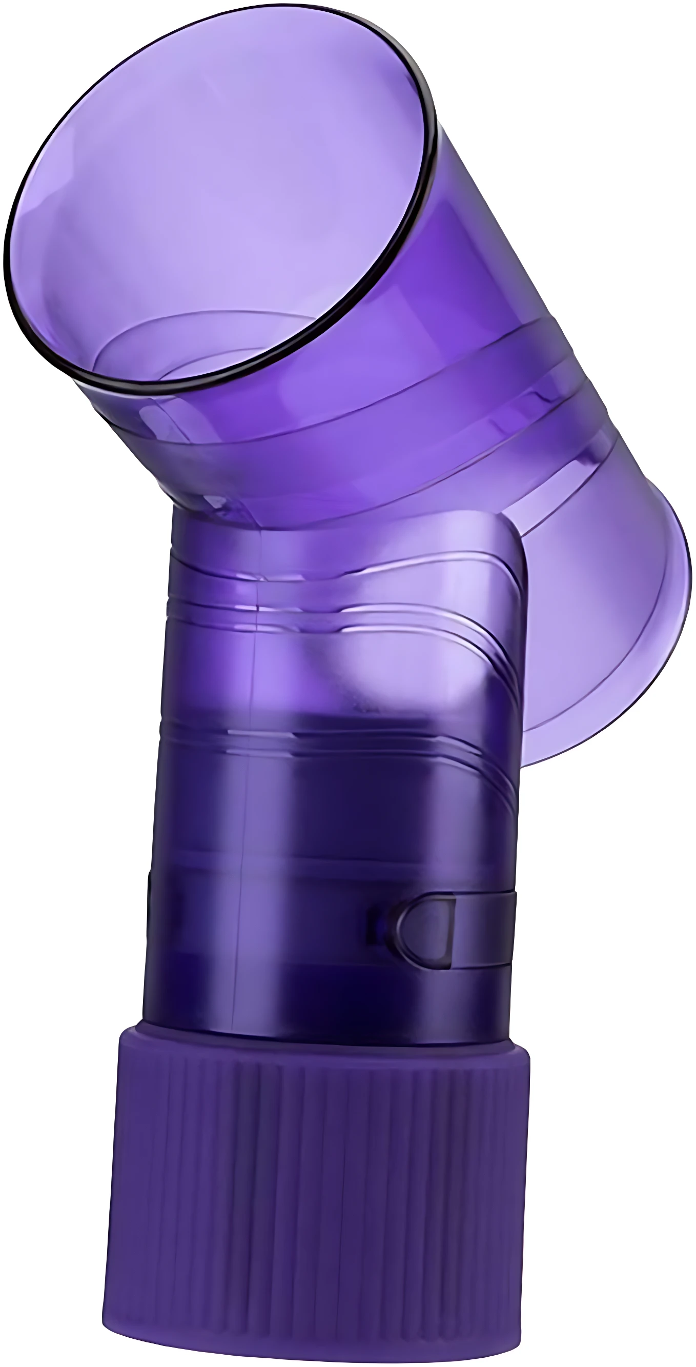 Tubo difusor para secador de cabello, morado translúcido, diseño acodado para rizos definidos.
