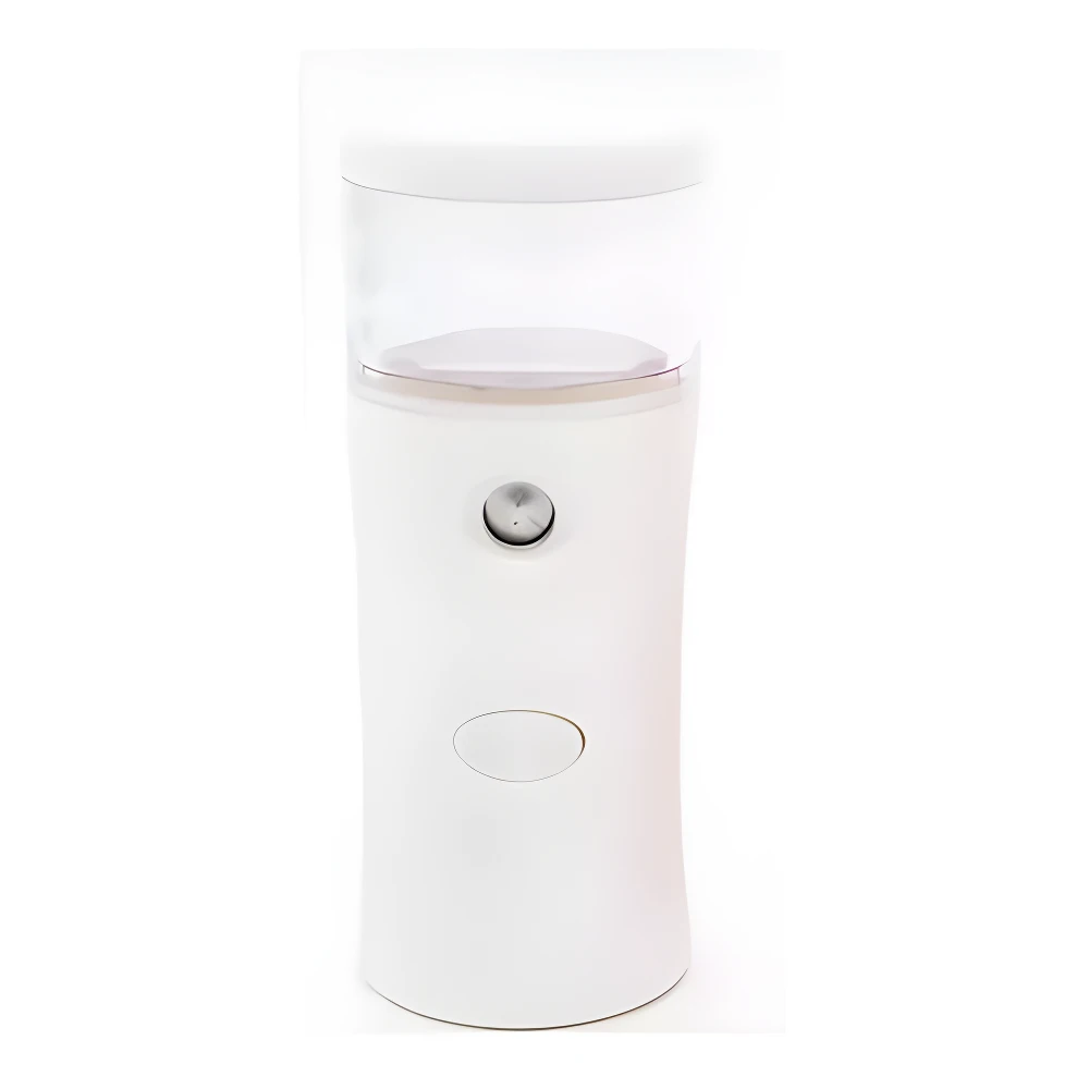 Vaporizador facial blanco recargable con atomizador superior transparente.