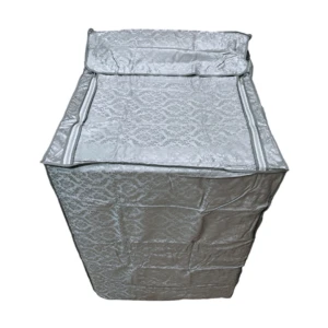 Forro protector impermeable plateado para lavadora de carga superior con estampado floral.