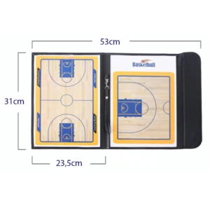 Carpeta táctica magnética para baloncesto, 53x31cm, con tableros de cancha y accesorios.