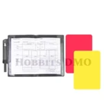 Libreta árbitro de fútbol con tarjetas roja y amarilla, incluye lápiz y espacio para anotar incidencias.