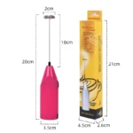 Batidora portátil rosada de 20cm, ideal para mezclar bebidas y crear espuma. Incluye émbolo de 10cm.