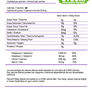 Información nutricional de Proteína para Niños Nutex, con porción de 34g y 12 porciones por envase.