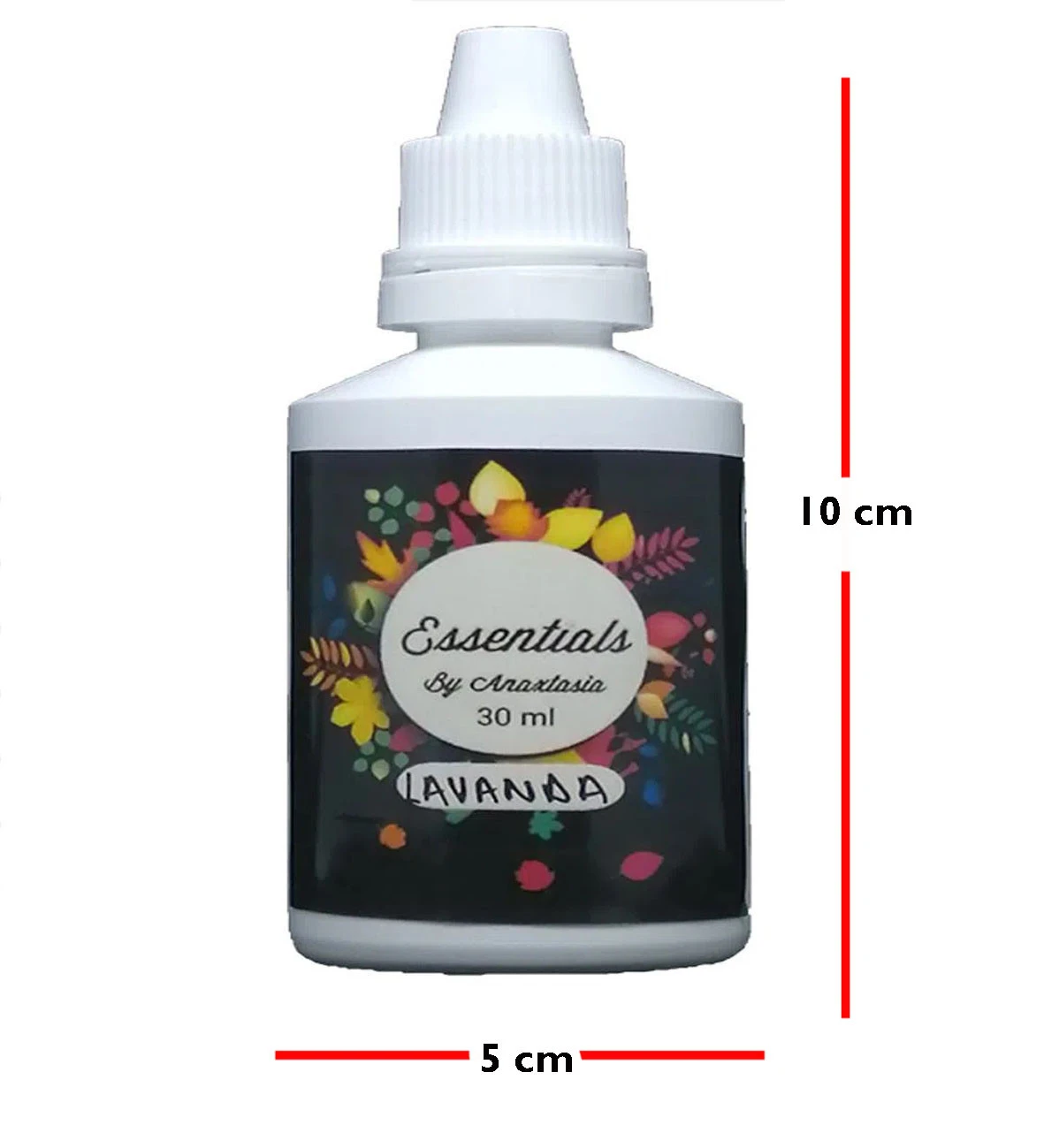 Botella de 30 ml de esencia concentrada hidrosoluble "Lavanda" de Essentials by Anastasia, 10 cm alto x 5 cm ancho.