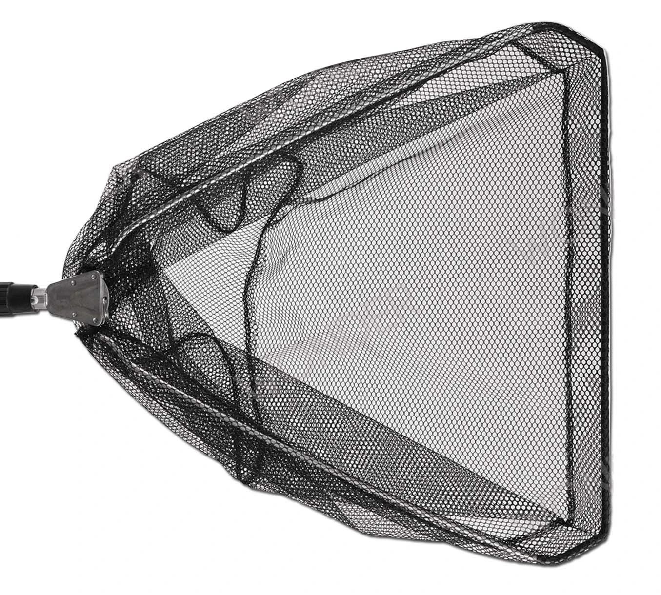 Nasa para pesca extensible y plegable, con mango telescópico y red negra de malla fina.