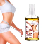 Spray adelgazante reductor de grasa 50ml, con figura femenina y cinta métrica.