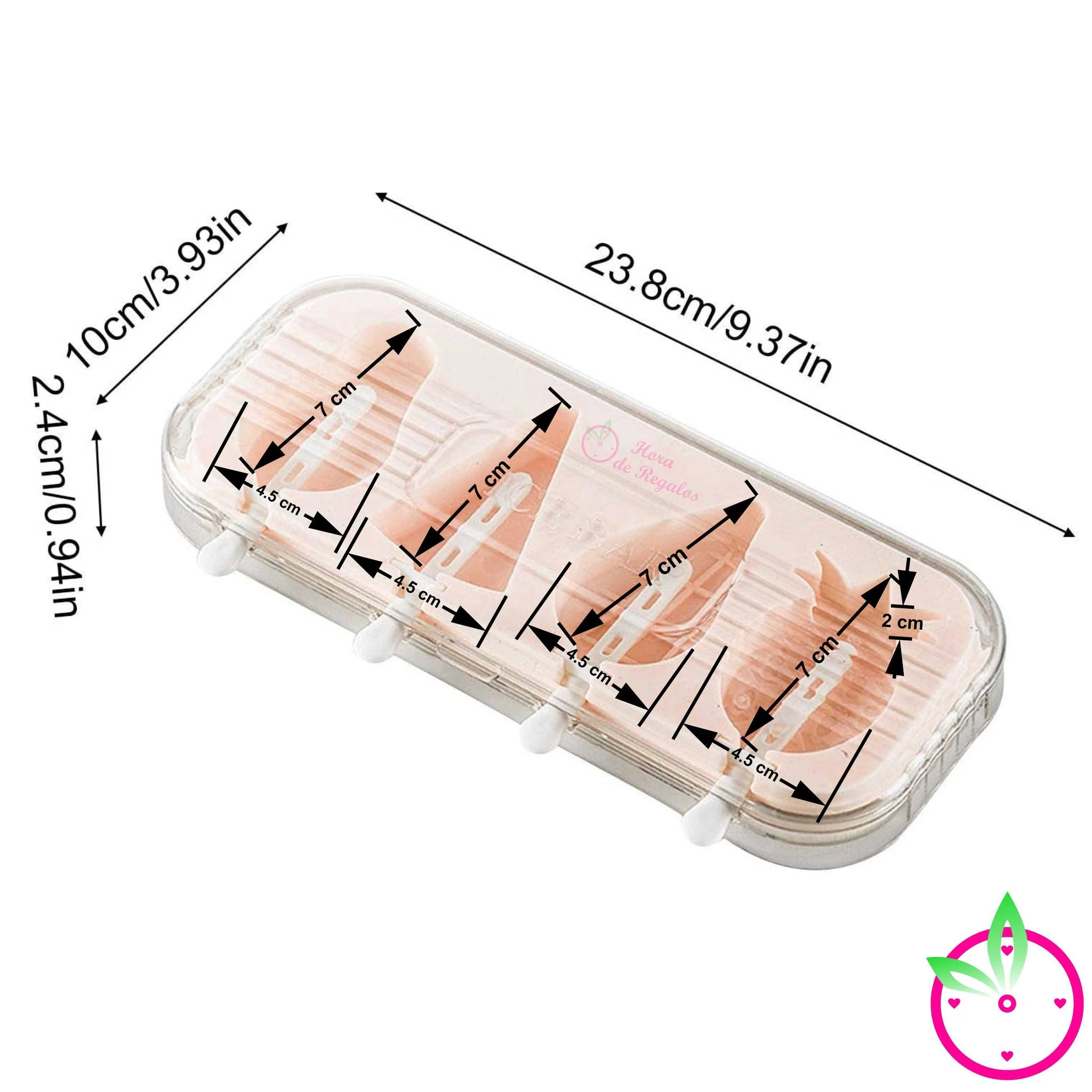 Set x2 moldes para helados de frutas, 23.8cm largo, 10cm ancho, 2.4cm alto. Prepara postres caseros.