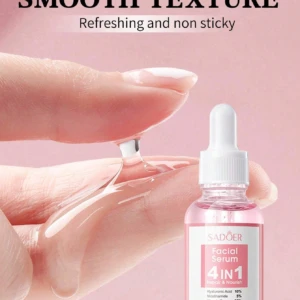 Serum facial Sadoer 4 en 1, textura ligera y no pegajosa, ideal para hidratar y nutrir la piel. 30ml.
