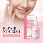 Serum facial Sadoer 4 en 1 en frasco rosado con aplicador. Repara, nutre y embellece la piel. 30ml.