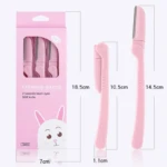 Pack x3 perfiladores de cejas rosados, diseño conejo, uno con protector y otro sin, medidas 18.5cm, 10.5cm, 14.5cm.