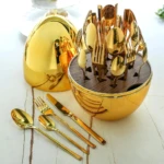 Juego de cubiertos acero inoxidable forma huevo - Sirve a 6 personas con almacenamiento decorativo - Imagen 5