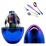 Juego de cubiertos acero inoxidable forma huevo - Sirve a 6 personas con almacenamiento decorativo - Imagen 4